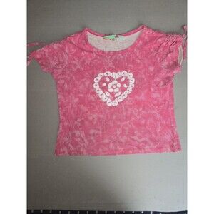 ​Camp Beverly Hills Girls Top M 10 12 Pink Tie DyeHeart Drawstring Sleeves Shirt